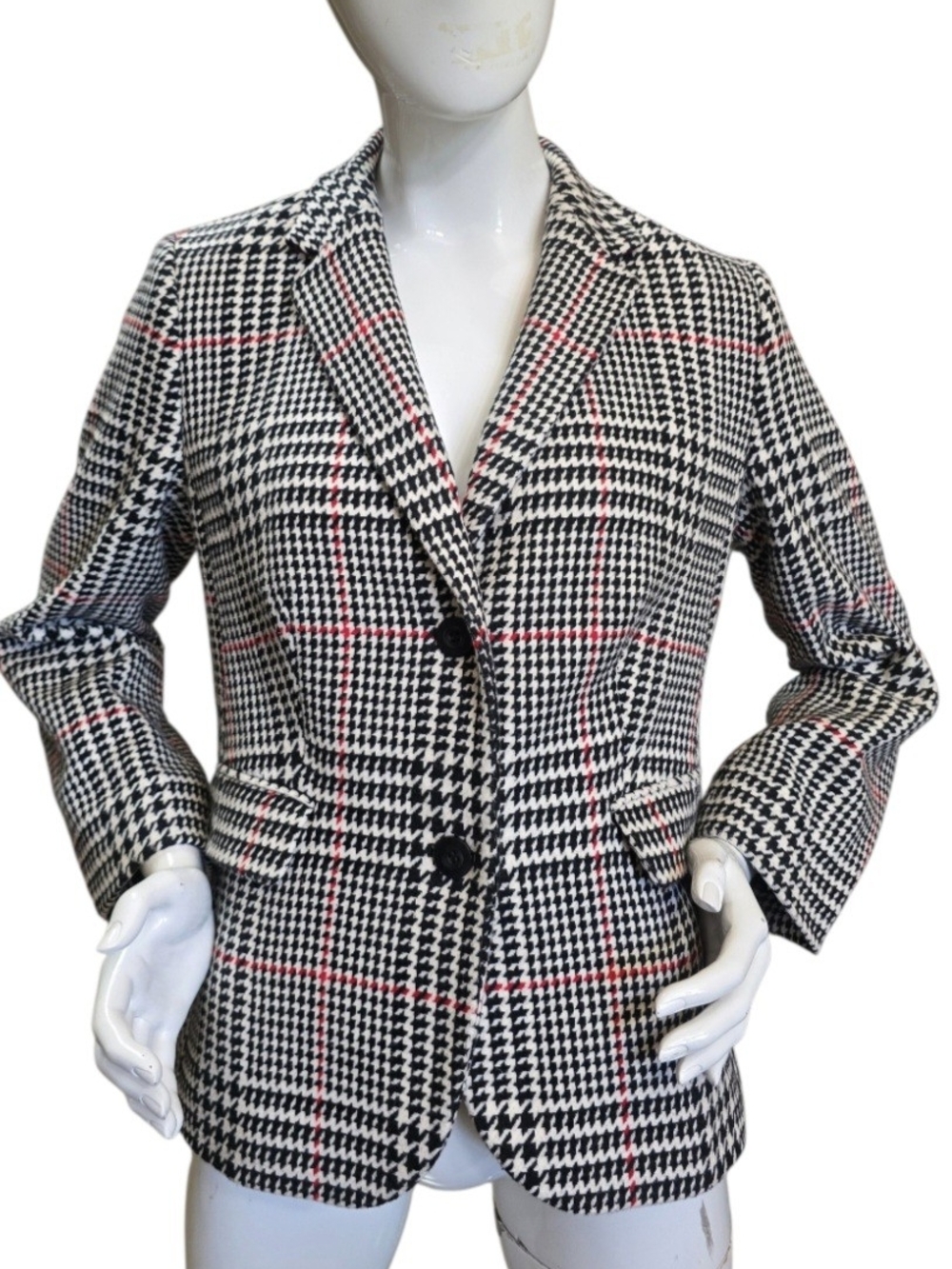 Talbots Black & White Houndstooth Blazer with Pink Windowpane